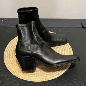 Zara Cowboy Square Toes Leather Ankle Boots Size 40